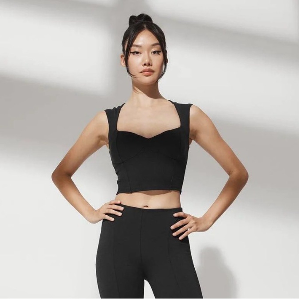 ALO Yoga Black Sculpted Square-Neck Crop Top